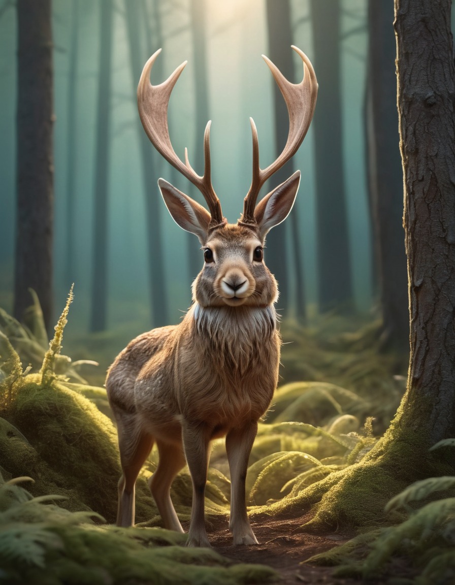 fantasy, mythical creature, jackalope, forest, nature, enchanting