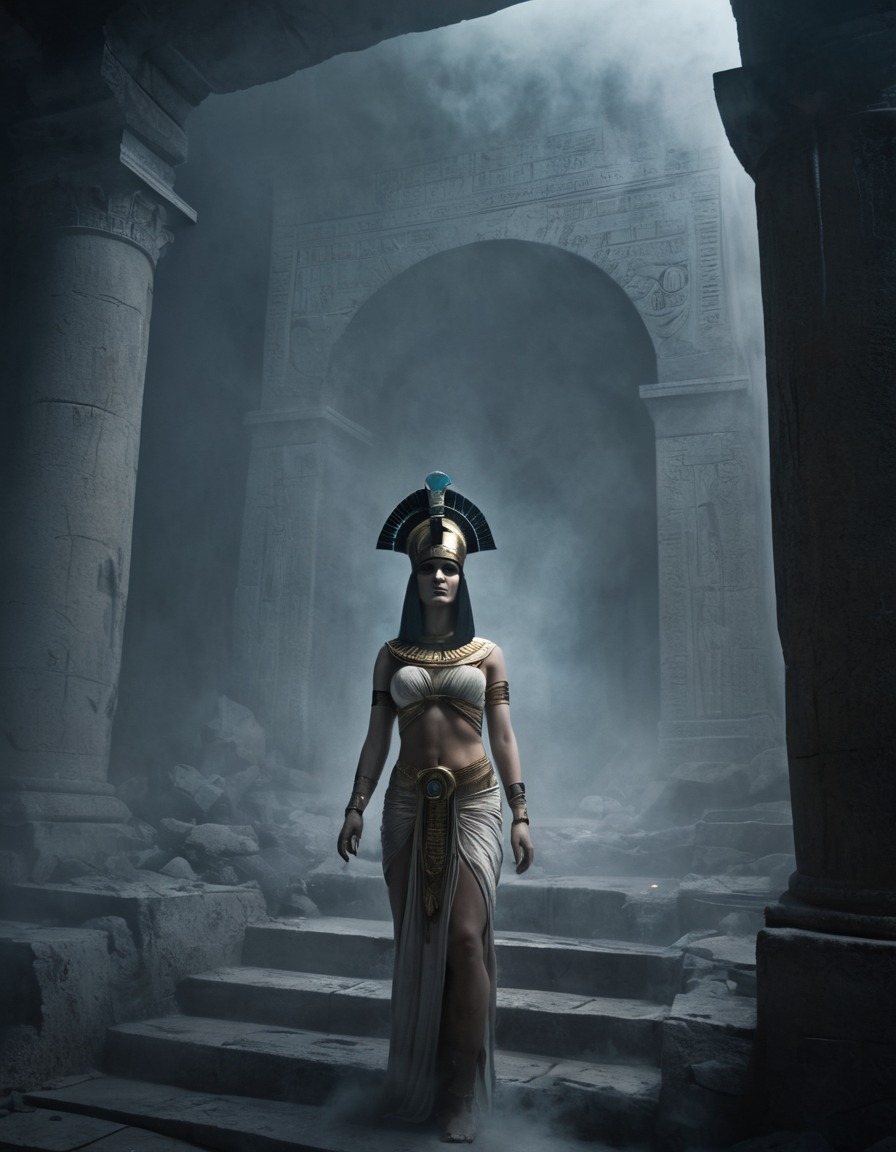 cleopatra, crypt, mist, ruins, ancient, zombie