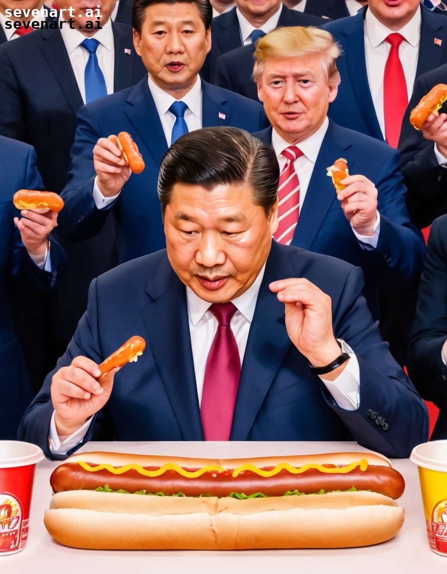 satire, world leaders, hot dog eating contest, competition, humor, xi jinping, china