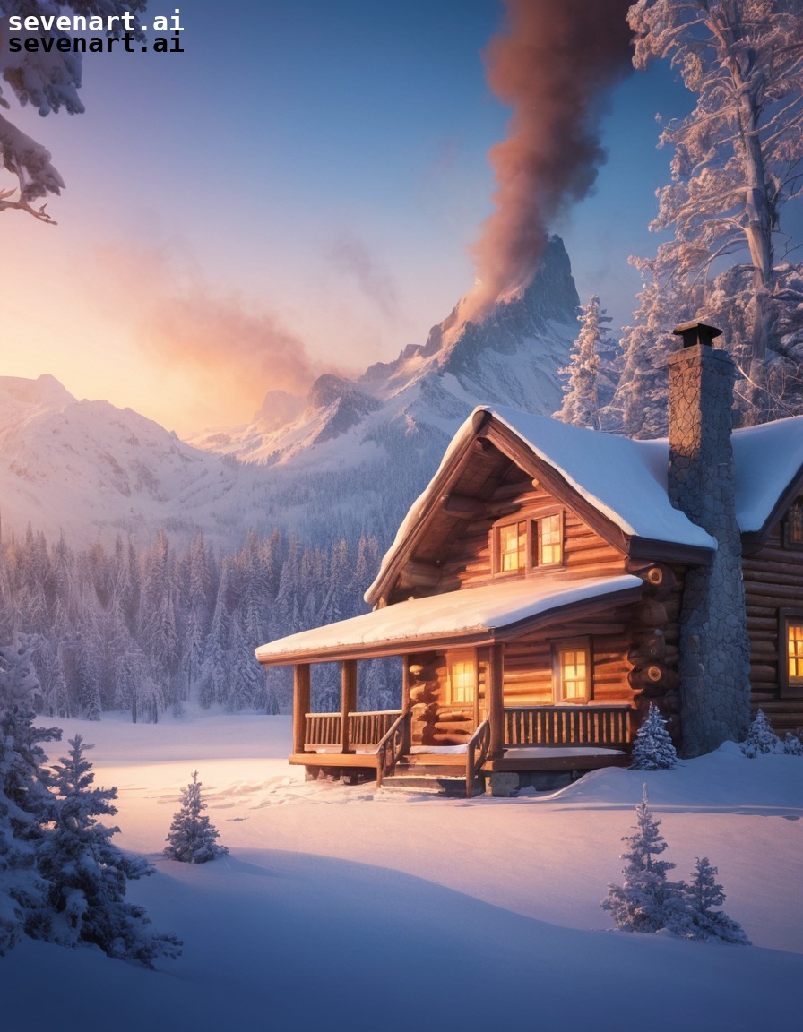 winter, cabin, snow, cozy, home, house