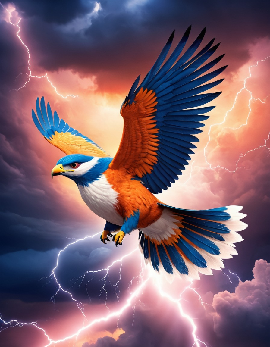 thunderbird, majestic, storm clouds, lightning