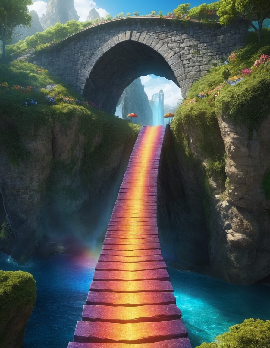 fantasy, rainbow bridge, wonderland, whimsical, vivid colors