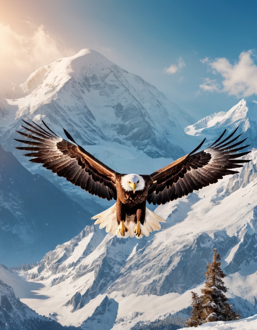 nature, wildlife, eagle, mountains, snow