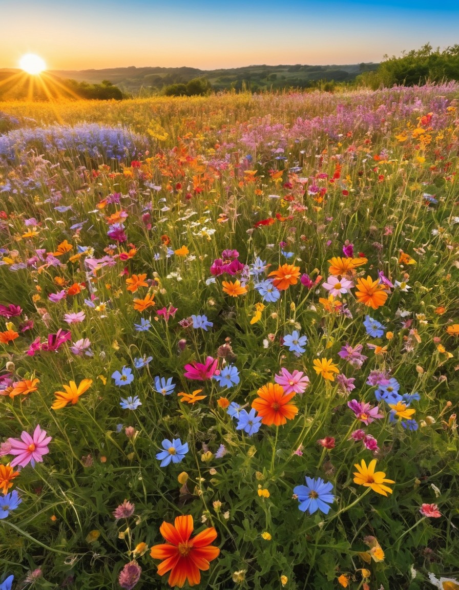 wildflowers, field, nature, clear sky, colorful, landscape