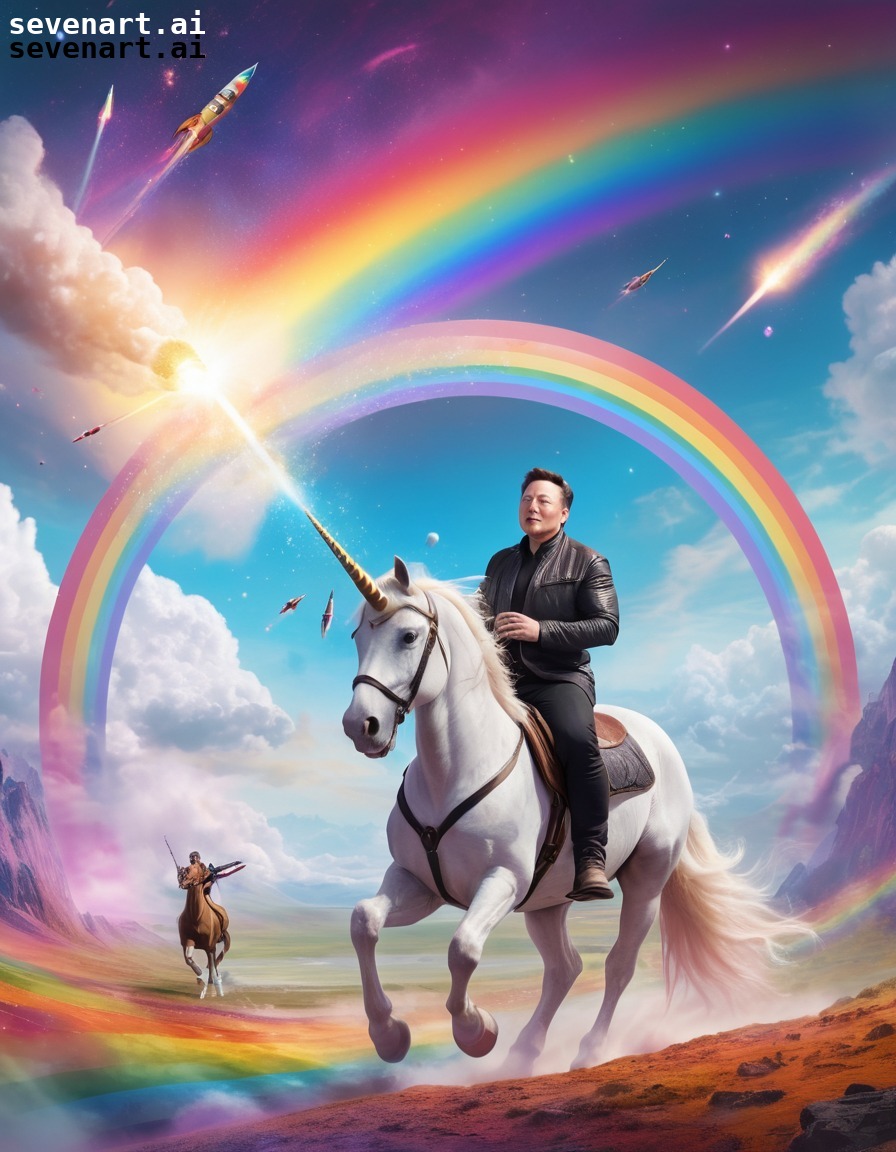 elon musk, unicorn, rainbow, galaxy, starship rockets, elonmusk, musk