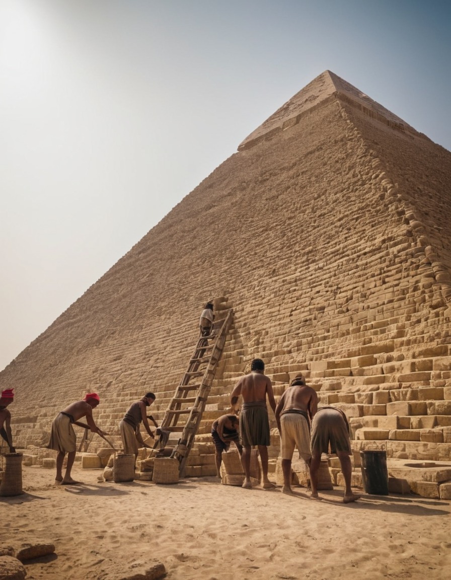 ancient men, pyramid building, manual labor, ancient egypt, 2500 bc