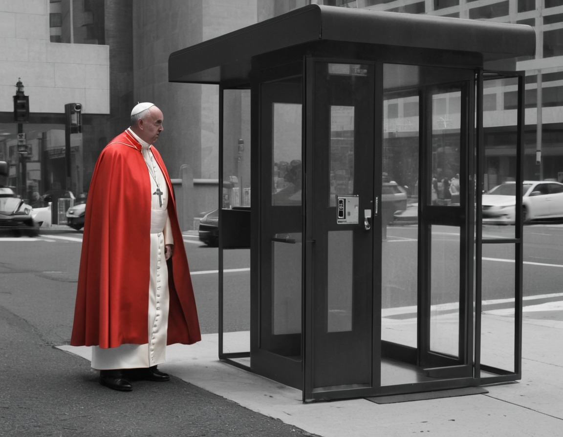 pope francis, superhero, cape, phone booth, transformation, vatican