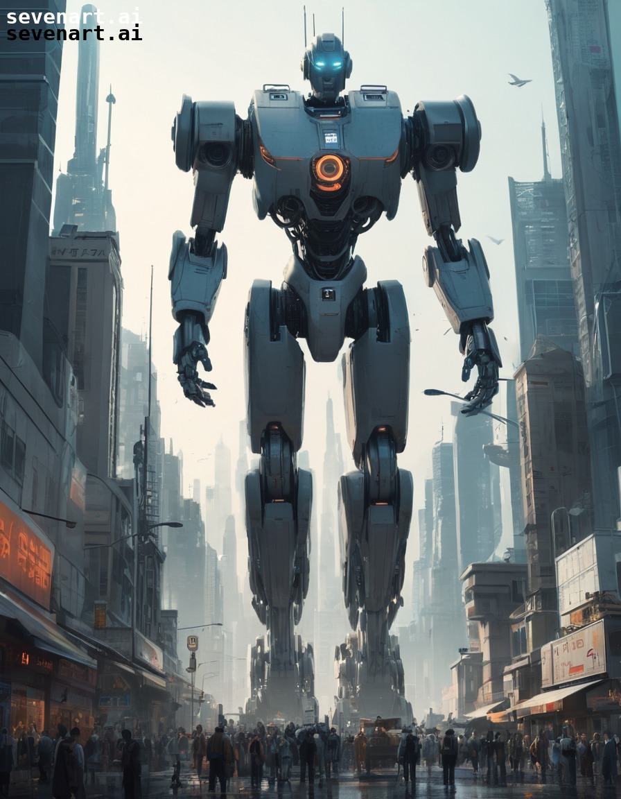 futuristic, cityscape, robots, technology, sci-fi.