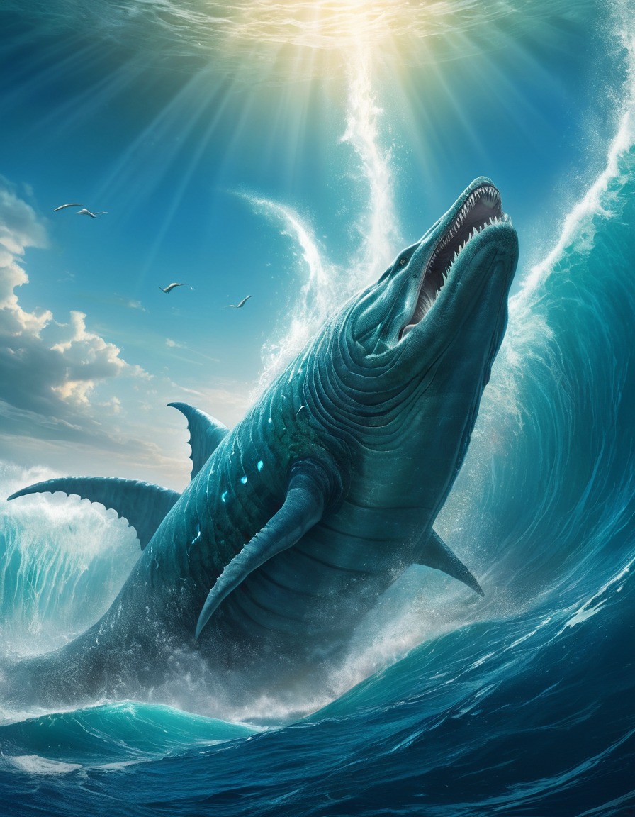 sea monster, leviathan, ocean, mythical creature, underwater, fantasy, majestic