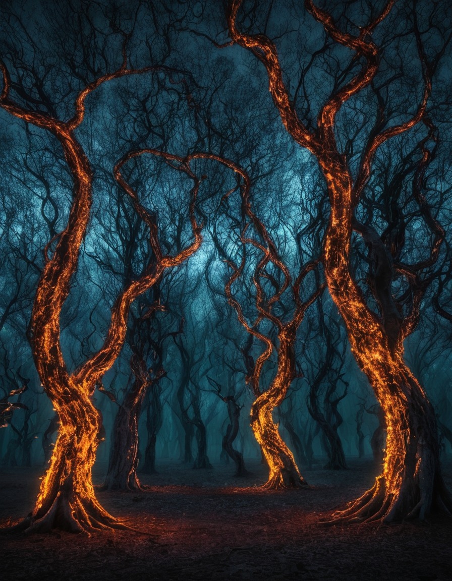 mystical, glowing trees, wishes, whispered, grove