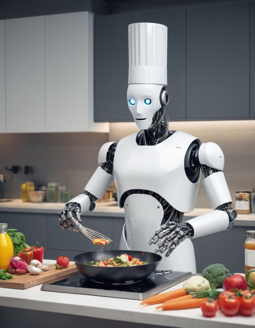 robot, chef, cooking, meal, modern kitchen, robots