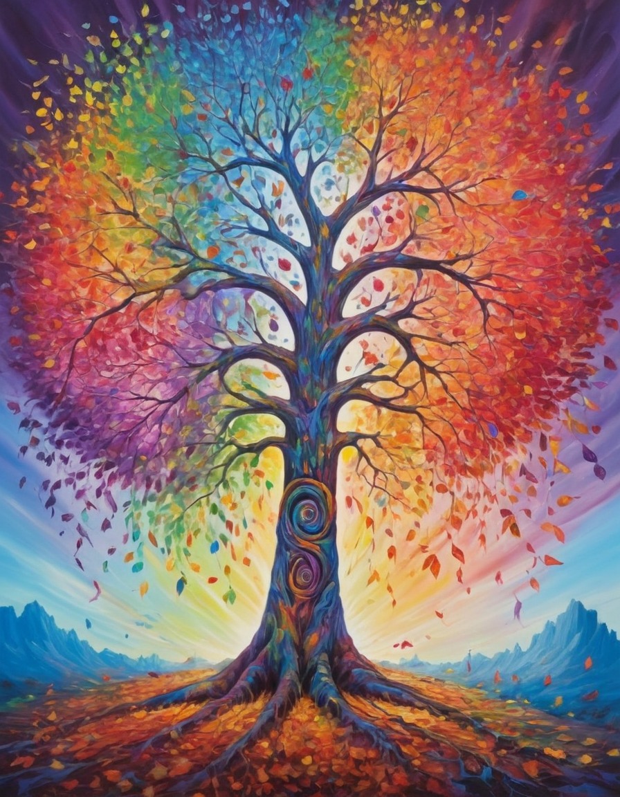 nature, tree, colorful, rainbow, magical, surreal