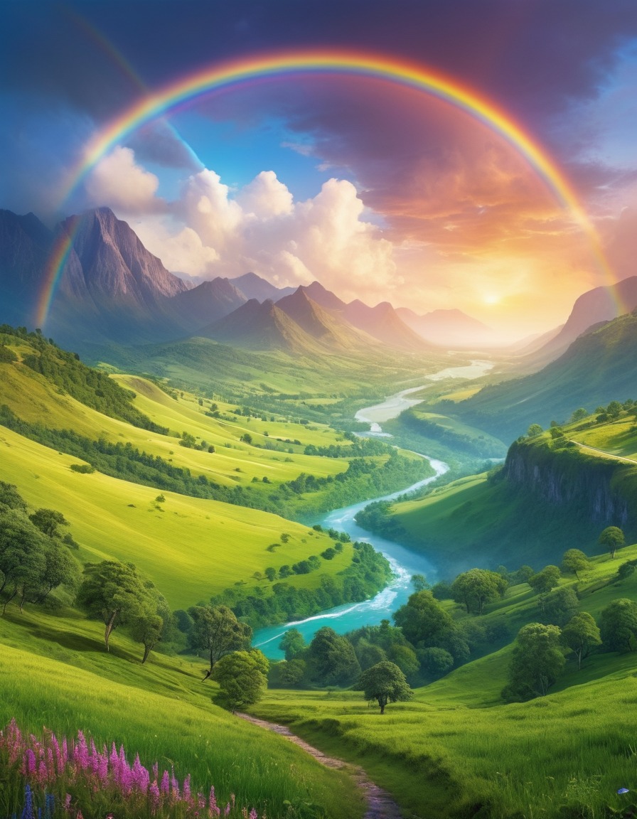 nature, rainbow, valley, colorful