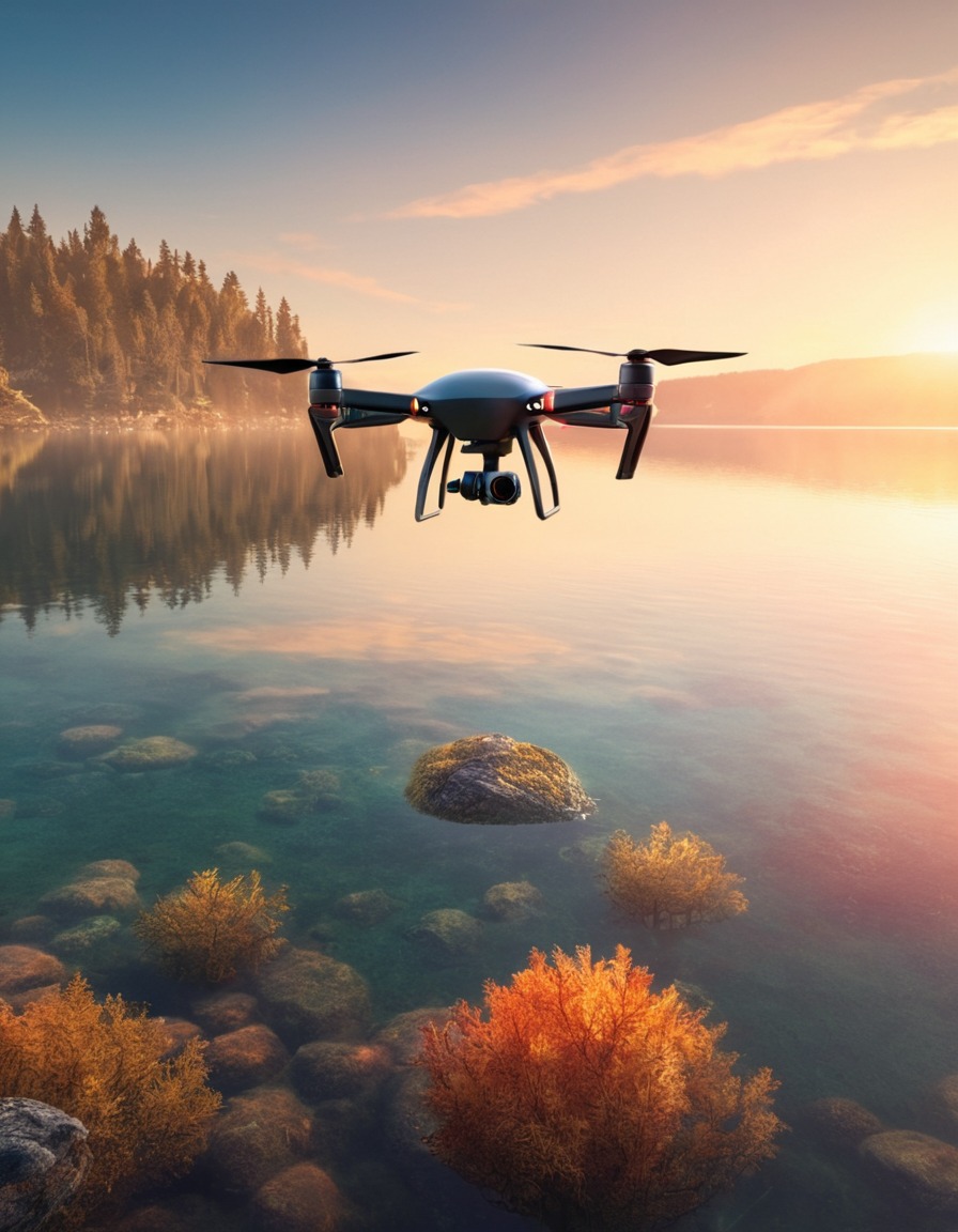 drone, sunrise, crystal-clear lake, nature, aerial view