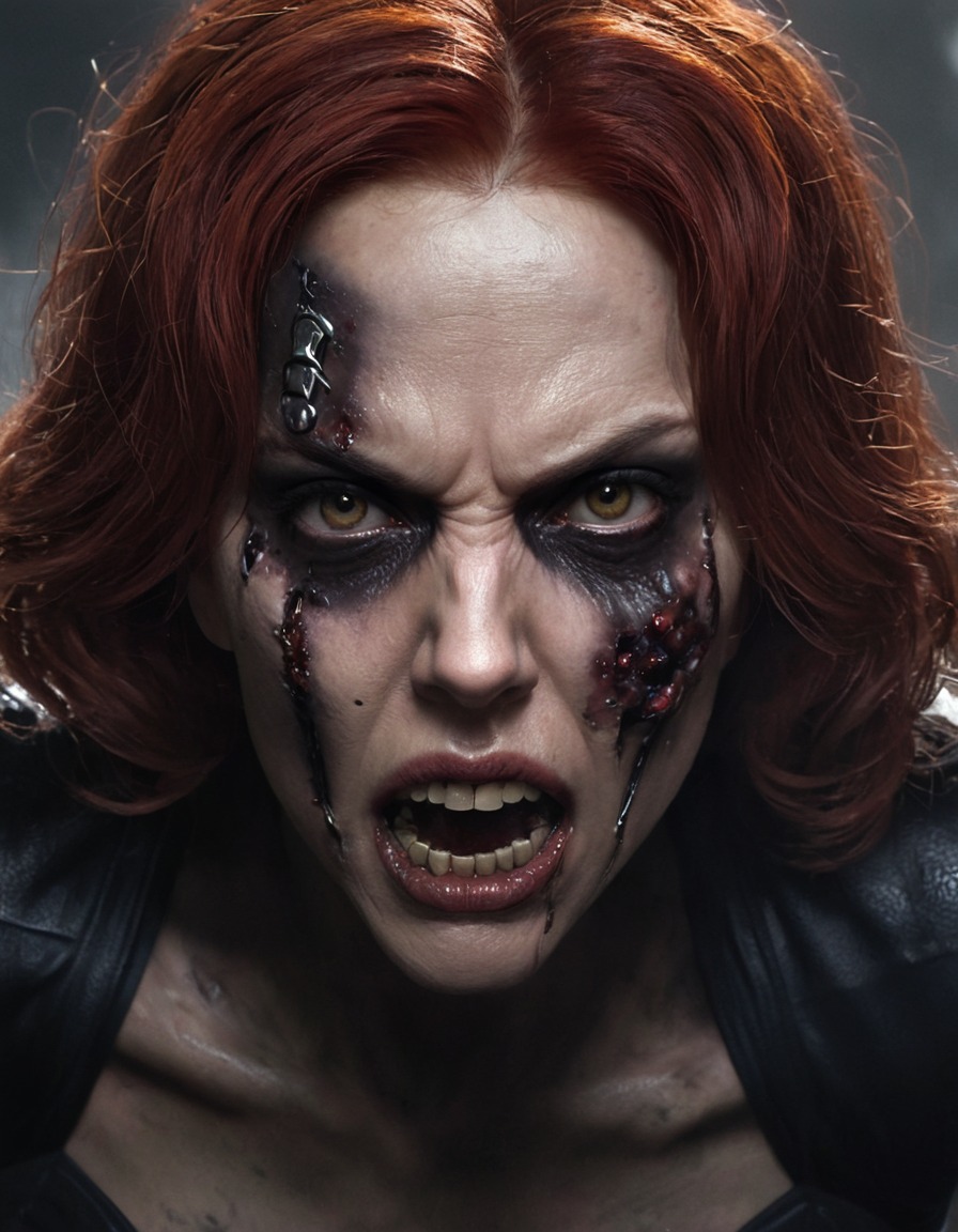 black widow, zombie, strength, danger, undead, illustration, marvel