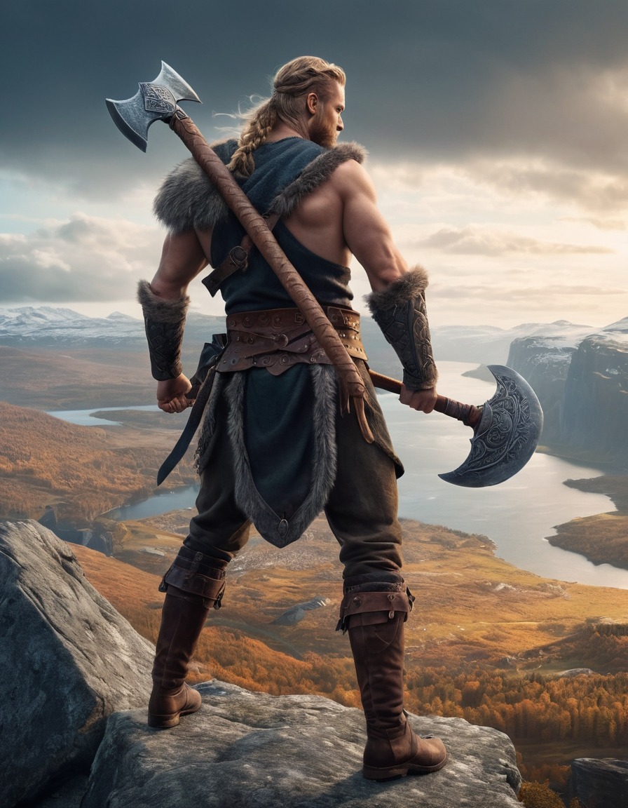 viking, warrior, battle axe, scandinavia, landscape, cliff, computer games