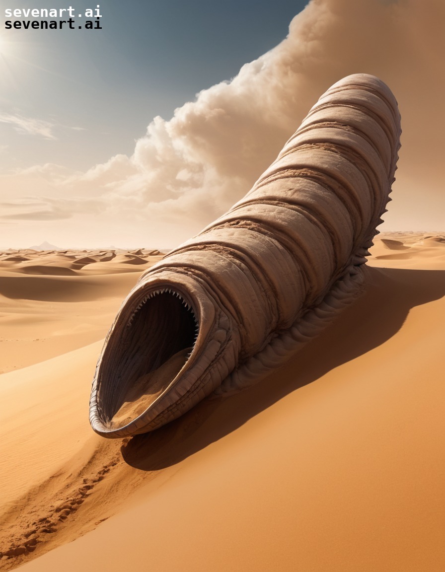 fantasy, science fiction, sandworm, desert, digital art, dune