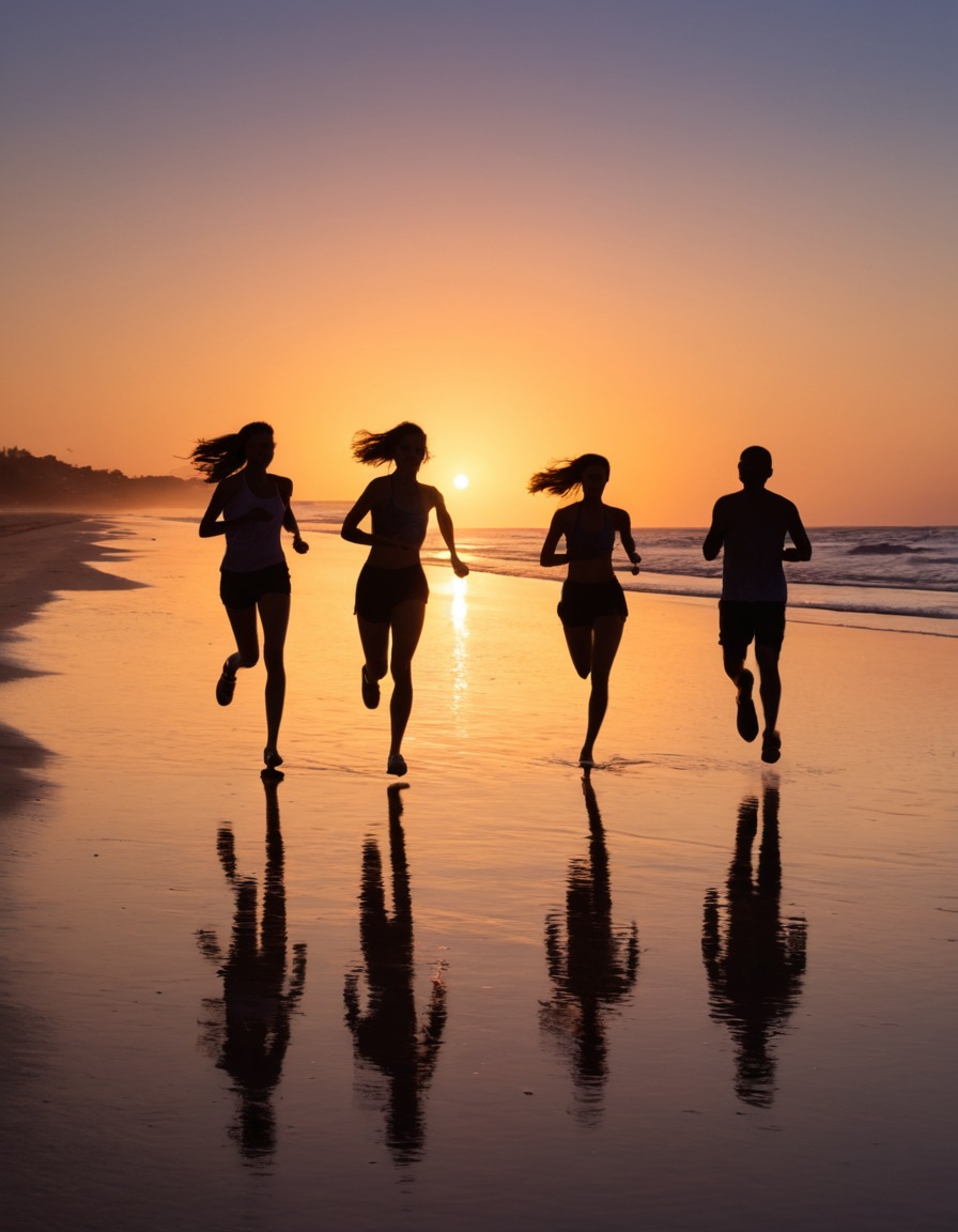 friends, silhouette, beach, sunset