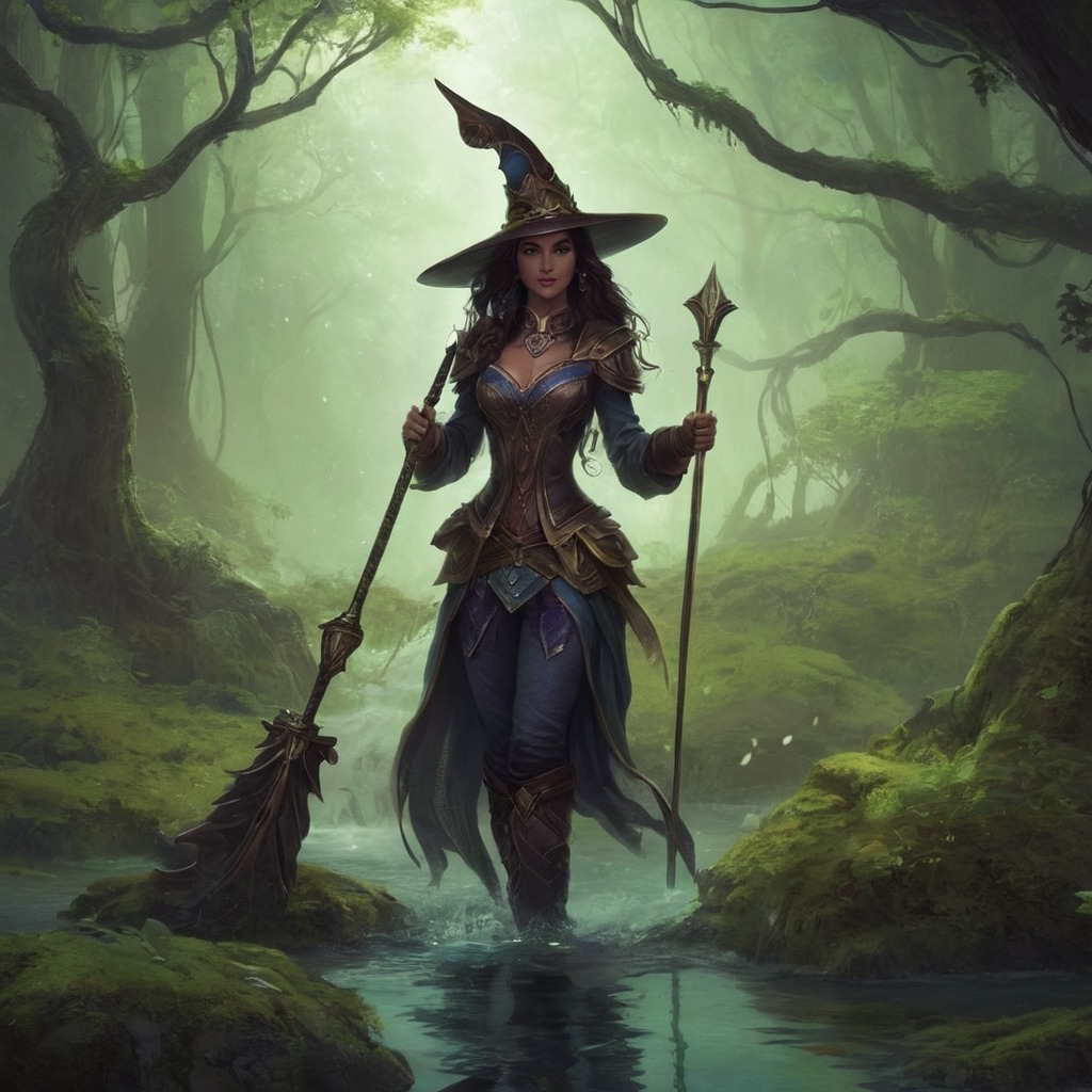 magic, forest, witch, sorceress, dreamup, digitalart, fantasyart, horror, fog, swamp, dailychallenge, ai_art