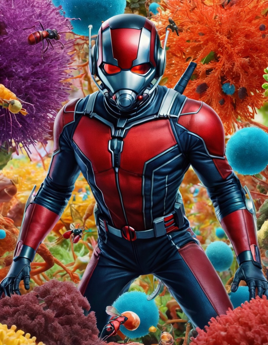 ant-man, shrinking, microscopic organisms, colorful, super hero, science fiction, anime, marvel