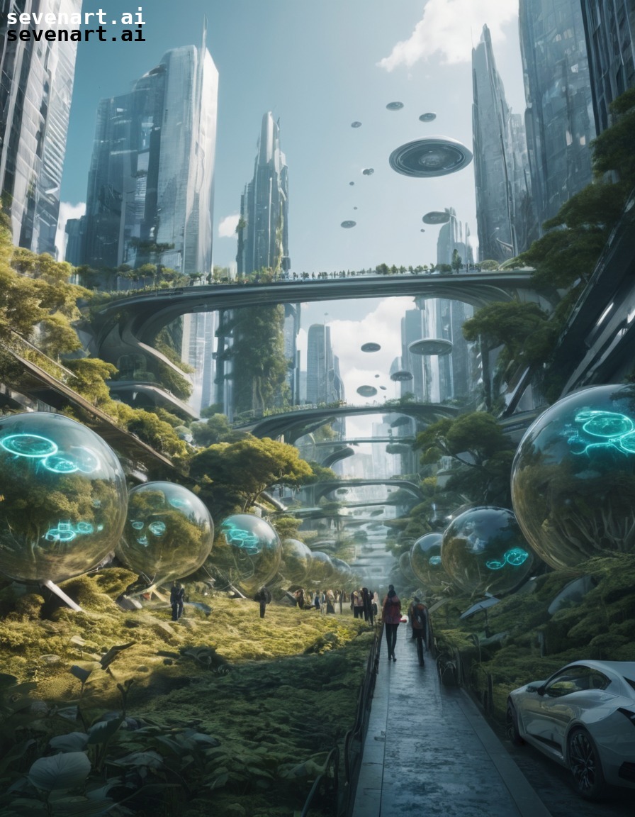 futuristic, tech-infused, augmented reality, ai, urban nature, ai world