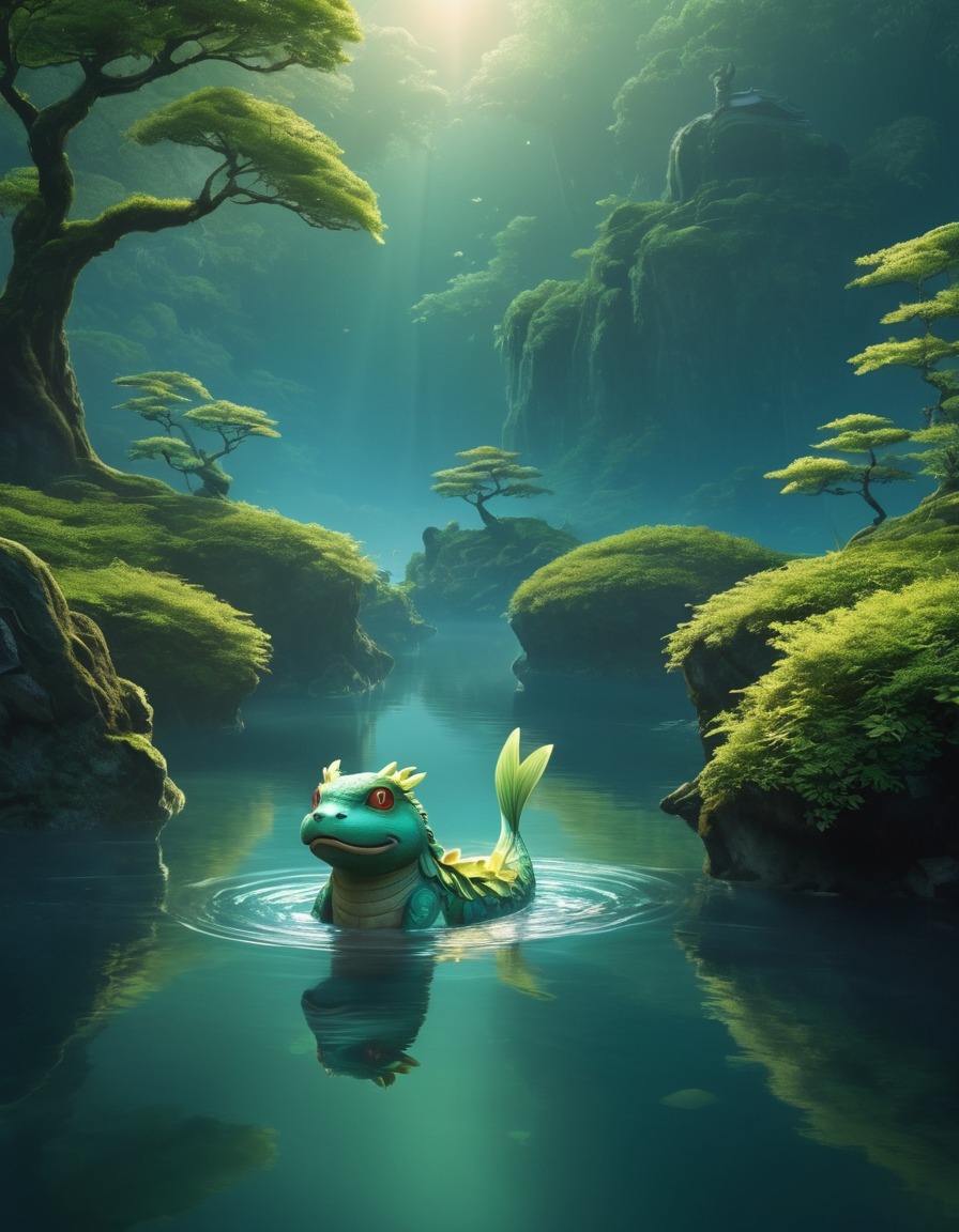 kappa, japanese folklore, landscape, river, mythical creature, nature