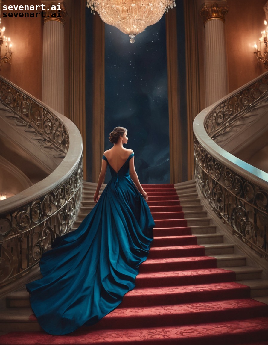 fashion, elegance, evening gown, staircase, glamour, woman