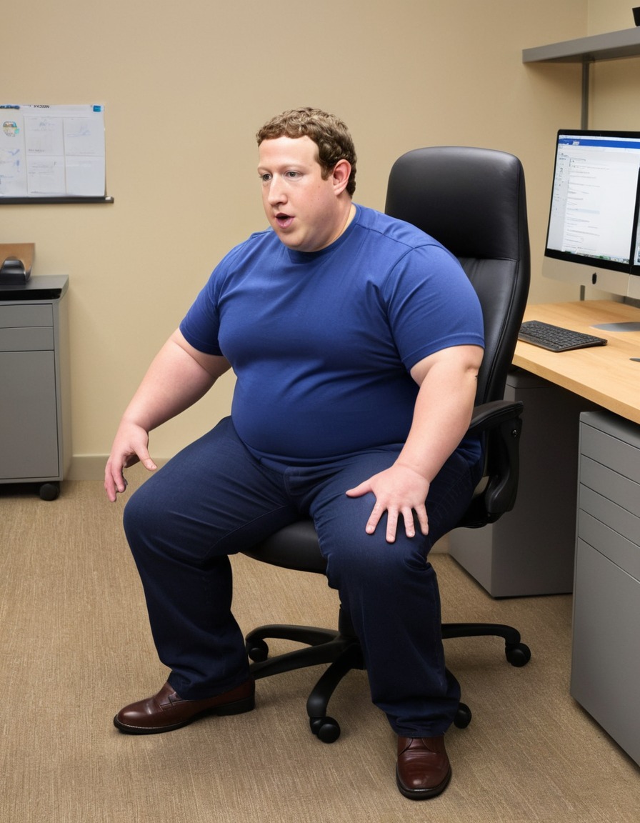 mark zuckerberg, humor, office chair, satire, fat