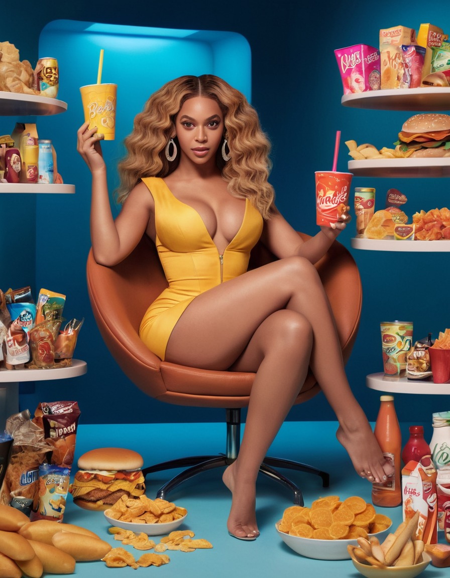 beyoncé, struggle, tiny chair, oversized, snacks, drinks, fat