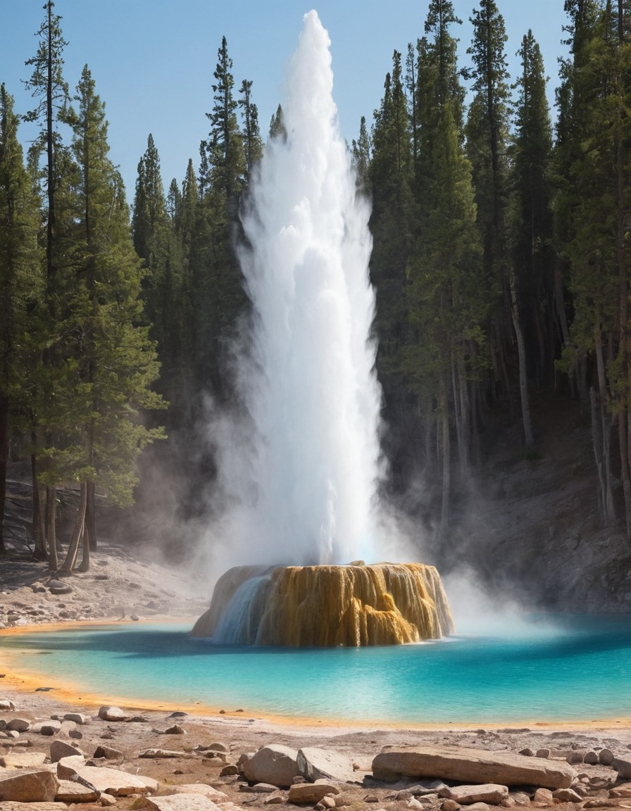 nature, geyser, beautiful, natural beauty, thermal features, yellowstone national park