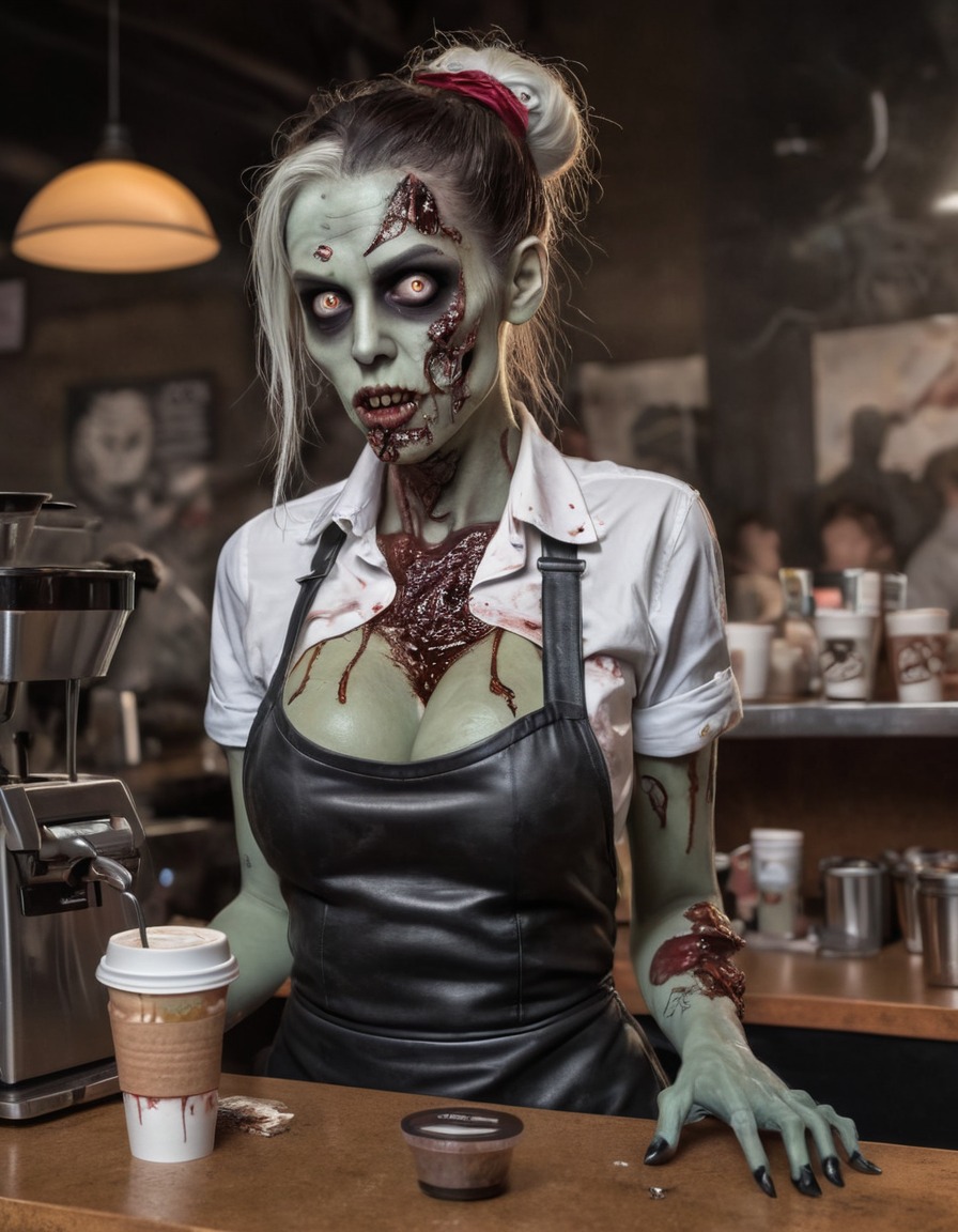 zombie, barista, coffee shop, horror