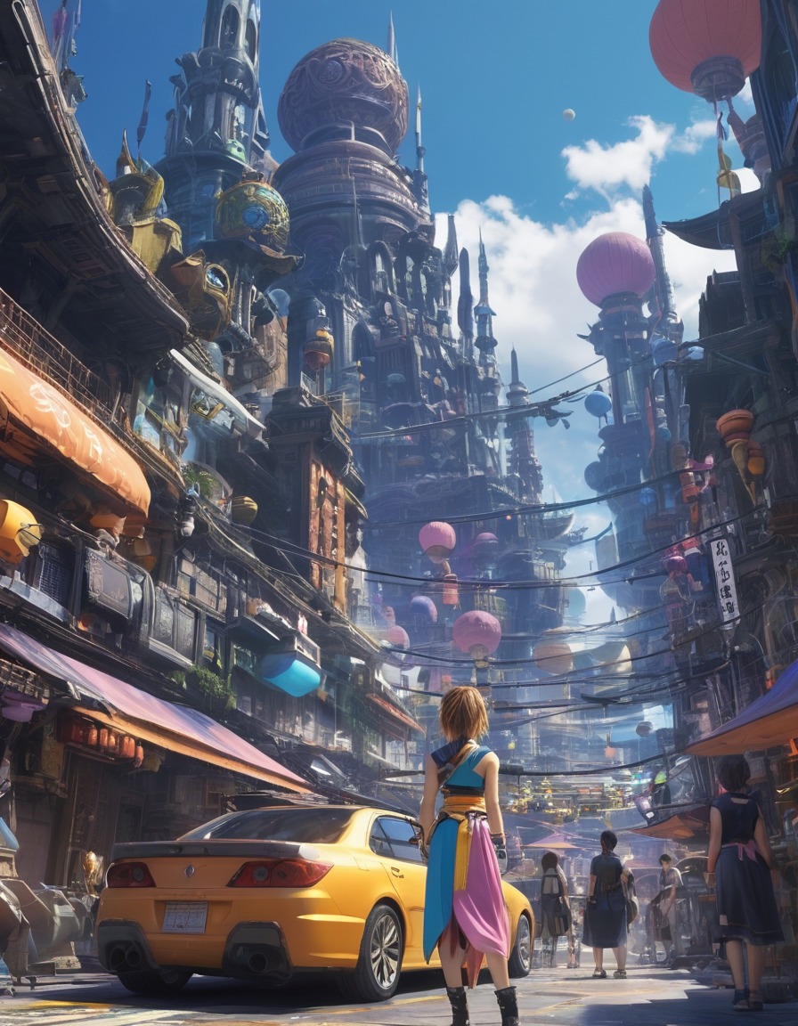 futuristic, cityscape, yuna, final fantasy x, summoning powers, games, girls from games