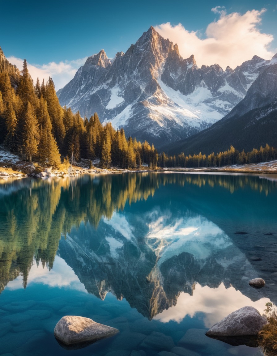 mountain, snow-capped, alpine lake, reflection, nature, wilderness