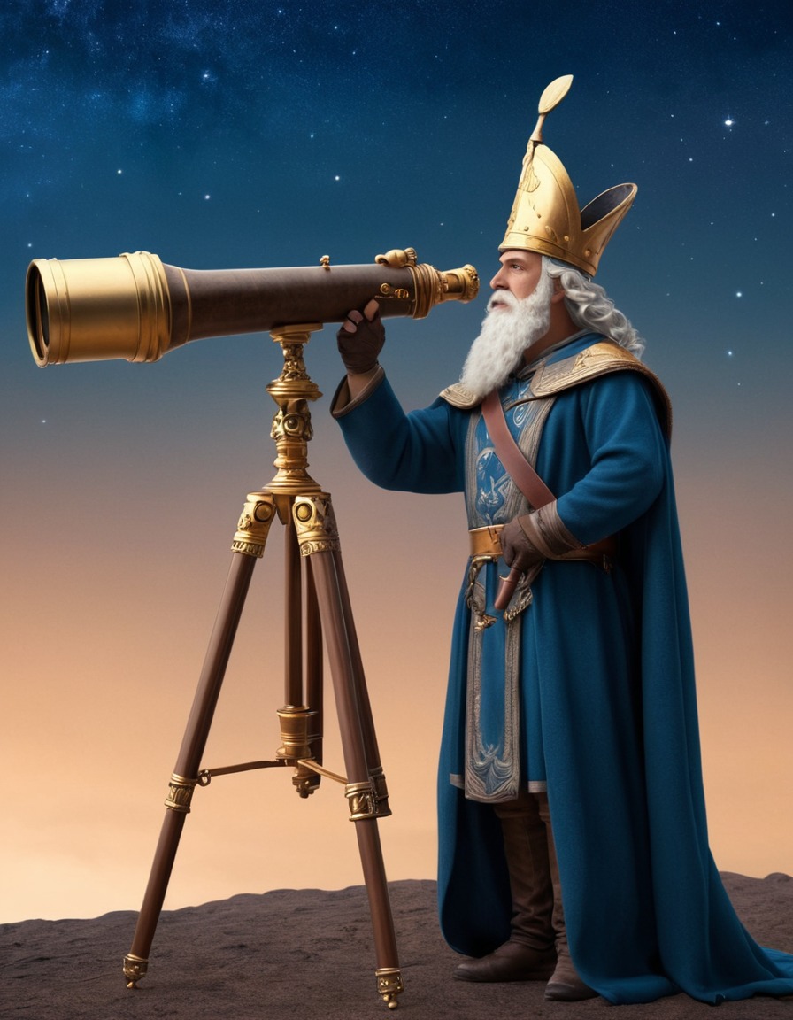 feudal lord, telescope, stars, astronomy, medieval, art