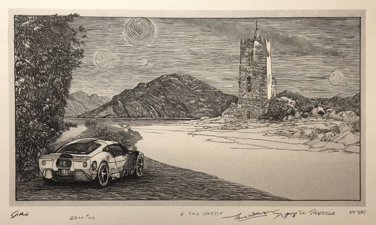 engraving, mustang, printmaking, rockets, spaceart