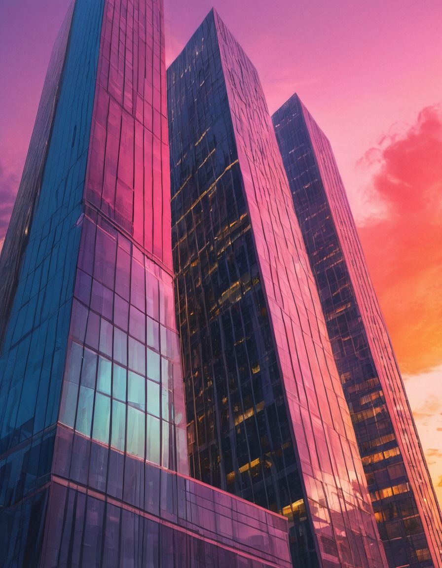 architecture, urban, sunset, reflection, modern