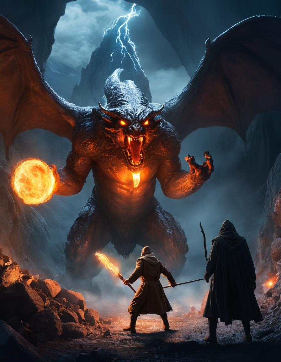 fantasy, epic battle, mythical creature, wizard, underground conflict, john tolkien, tolkien