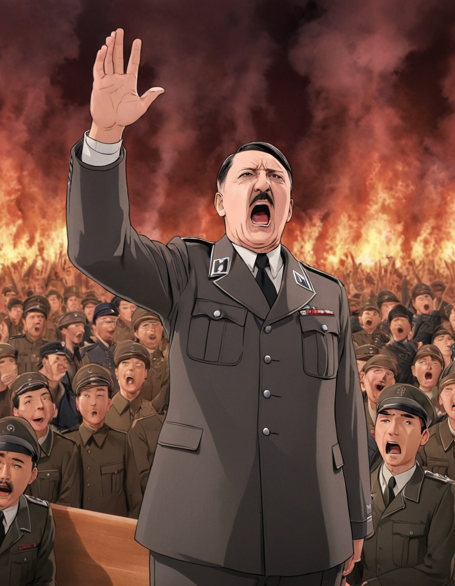 adolf hitler, historical reenactment, world war ii, nazi germany, public speaking, dictator, anime