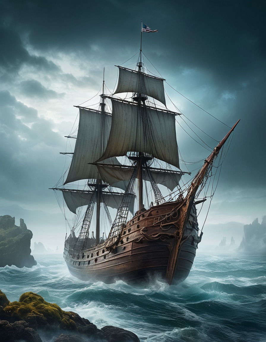 stormy sea, ghostly ship, fog, seaweed, supernatural, haunting, lovecraft, howard lovecraft