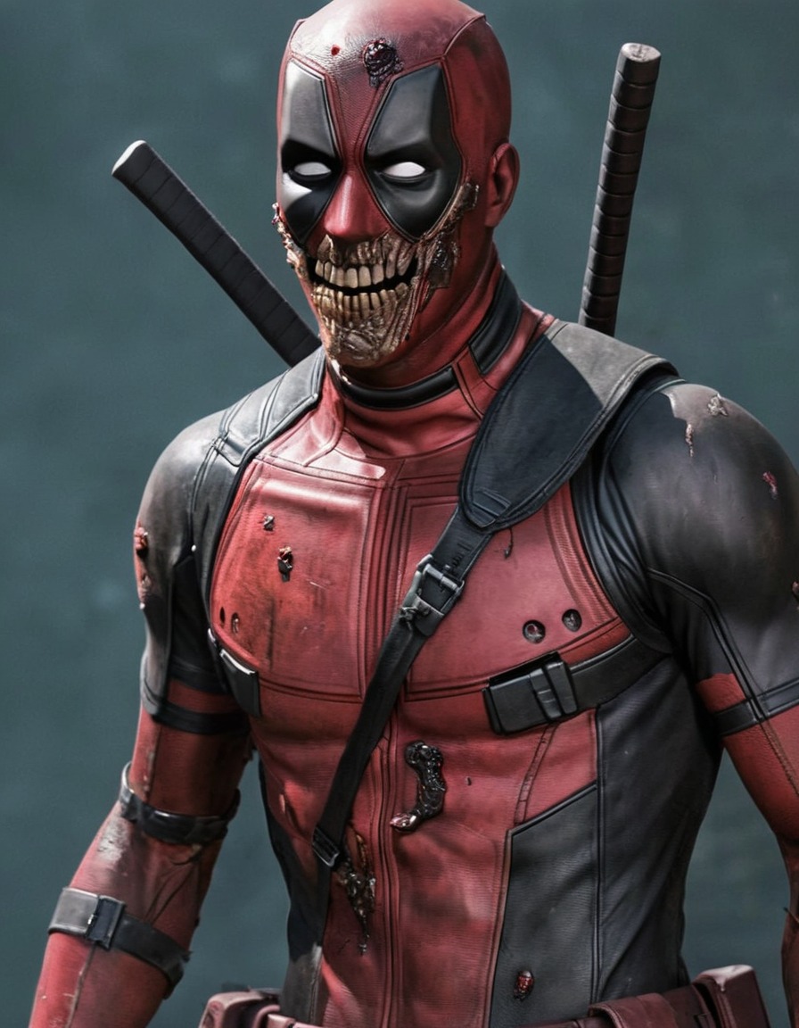 zombie, deadpool, decaying flesh, torn costume, marvel