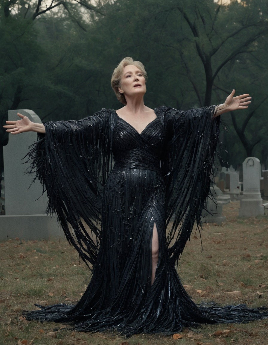 meryl streep, evening gown, cemetery, actress, zombie, celebrities