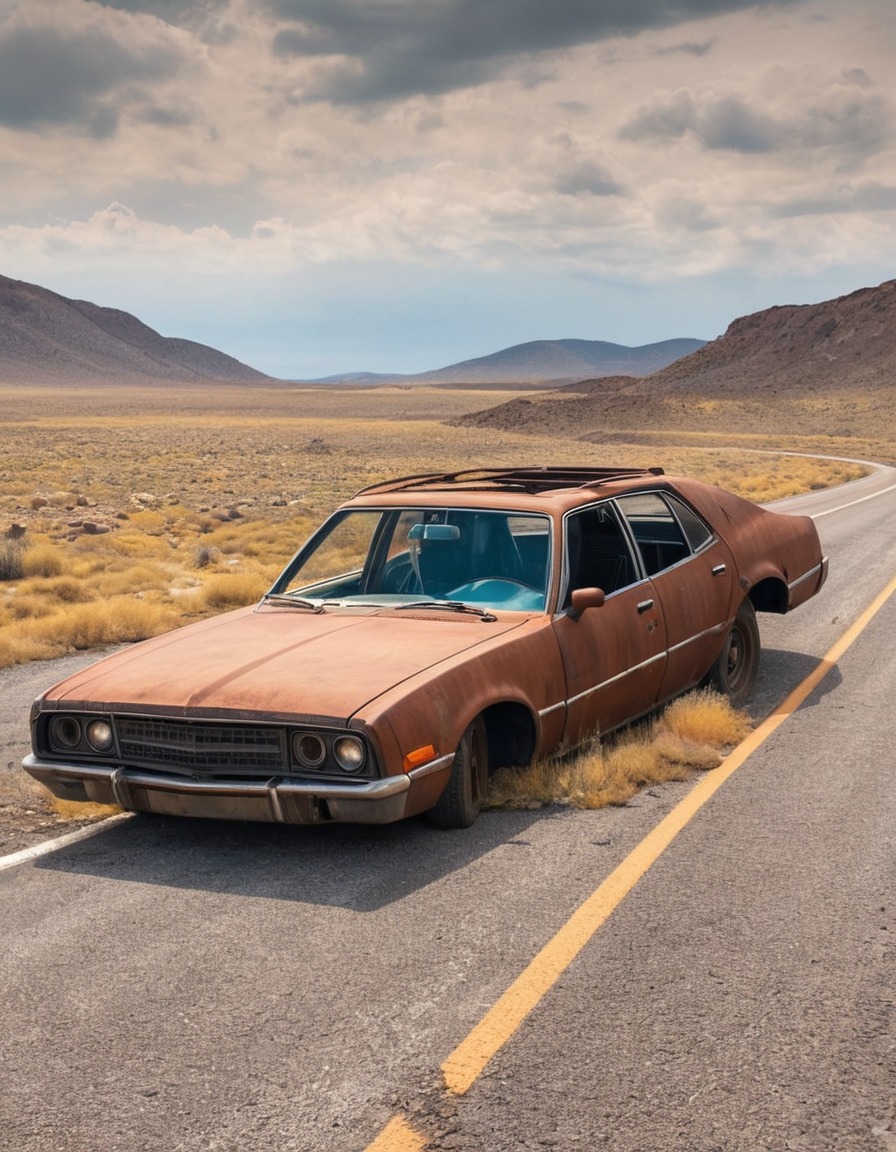 abandoned, rusted, car, highway, fallout, games, tv shows