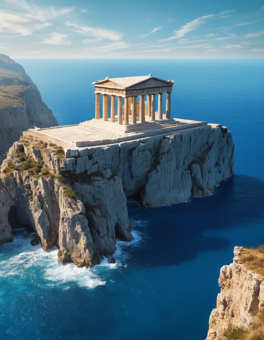 ancient, greek, temple, cliff, sea