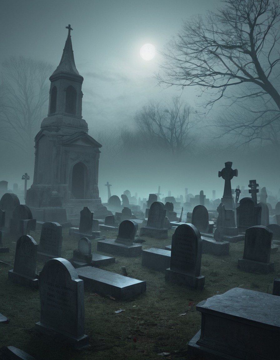 graveyard, fog, crypts, mysterious, supernatural, lovecraft, howard lovecraft