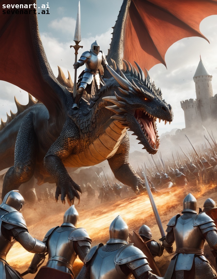 fantasy, medieval, dragon, knights, battle