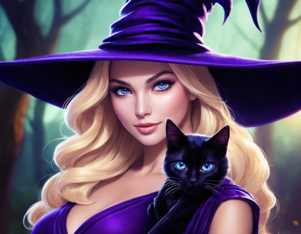 portrait, magic, witch, digitalart, cartoon, fanart, characterdesign, beauty, bewitched, blackcat, samantha