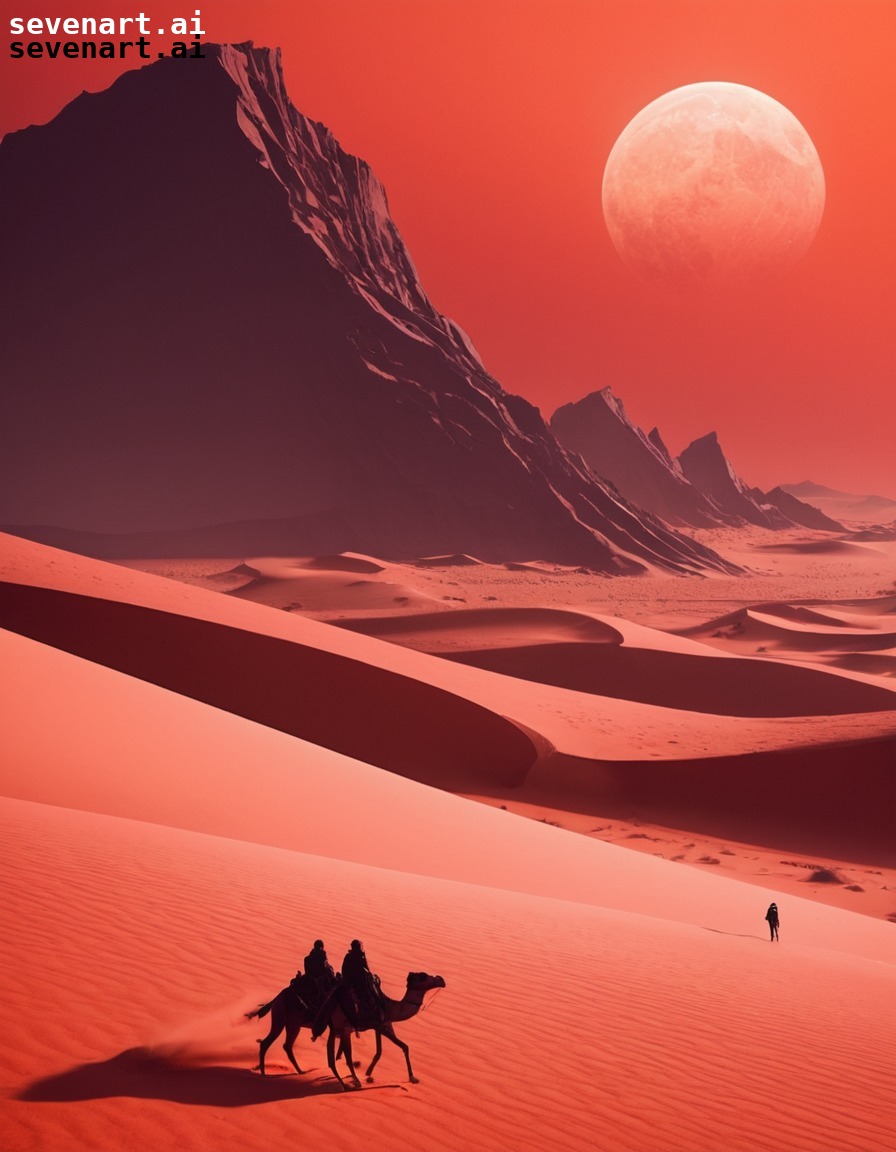 desert, landscape, otherworldly, sand dunes, blood-red sky, dune