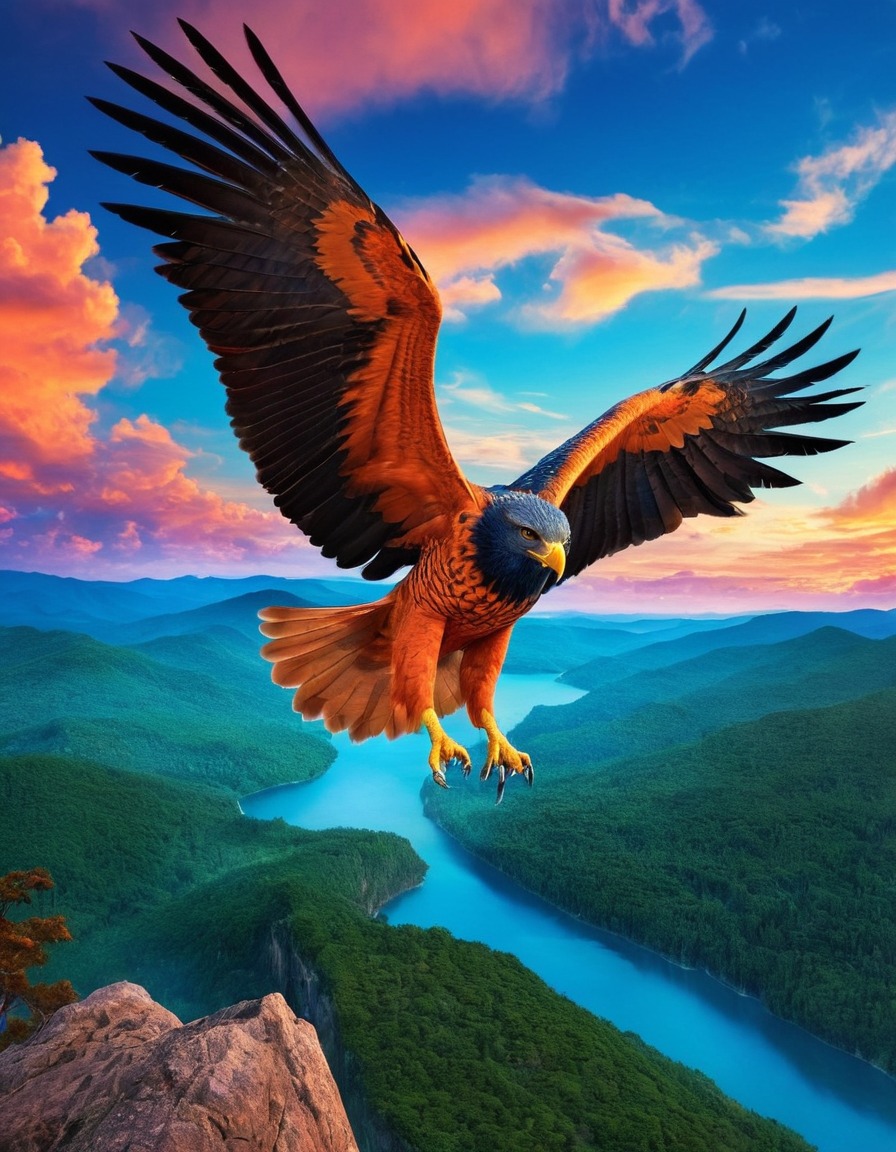 fantasy, harpy, majestic, vibrant, sky, painting