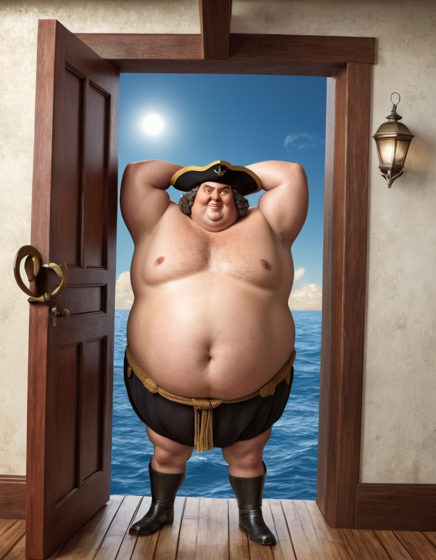 christopher columbus, overweight, comical, ship, doorway, fat