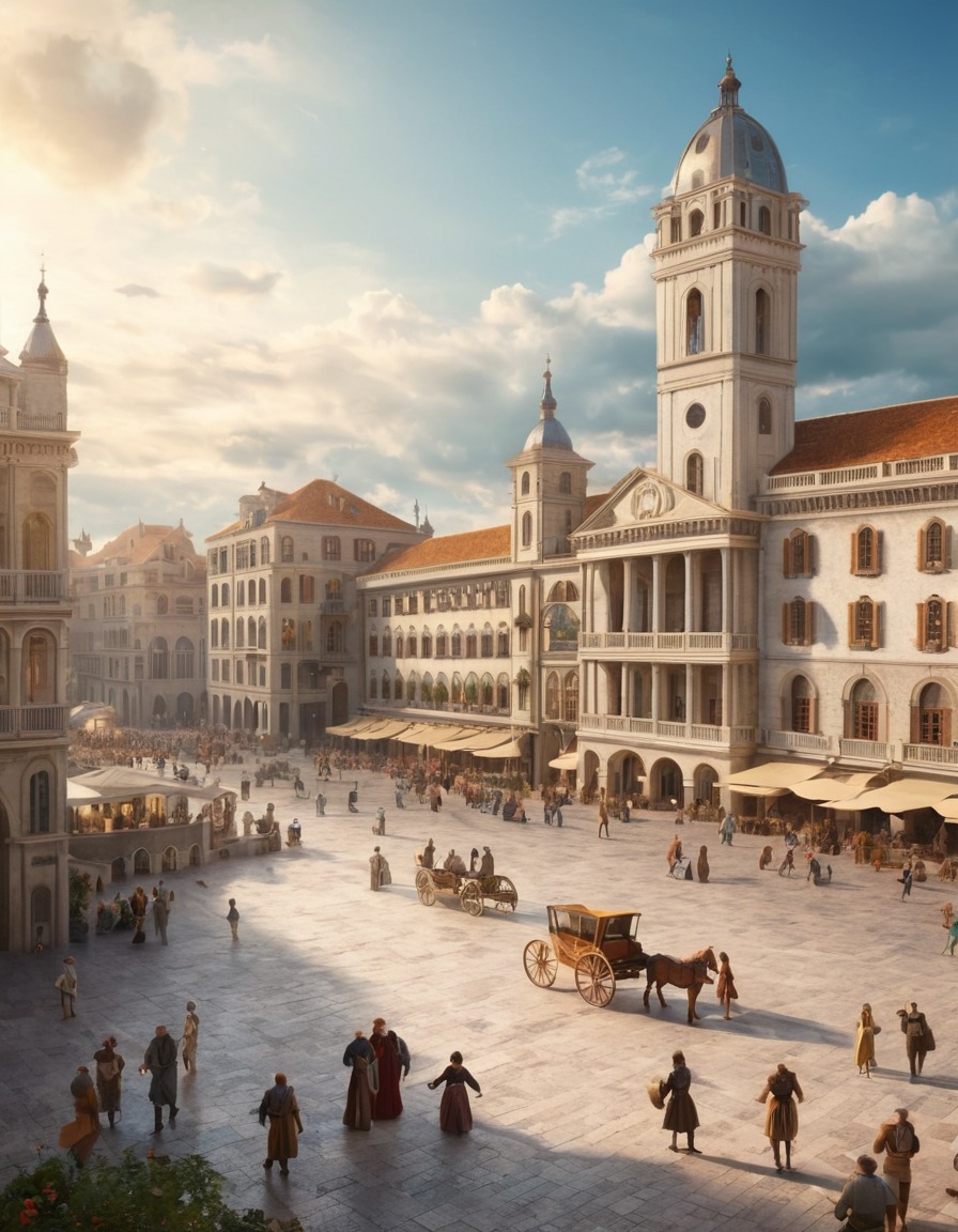 renaissance, city square, architecture, daily life, bustling